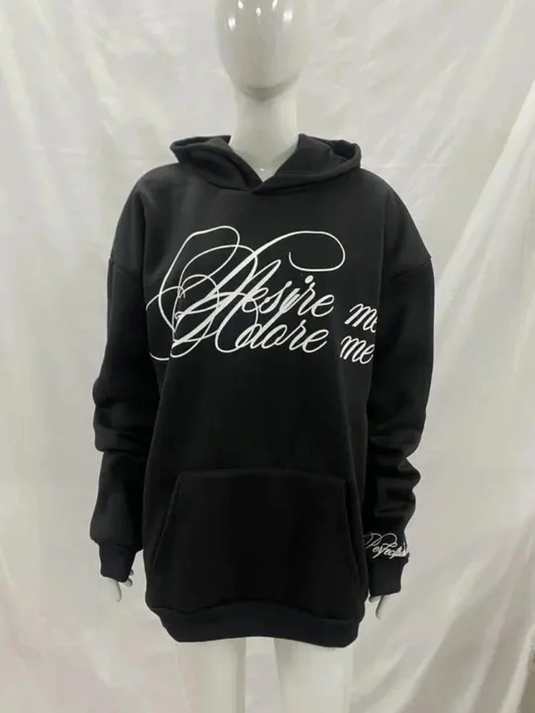 

Harajuku Aesthetics Универсальная толстовка с капюшоном Y2K Уличная толстовка с длинными рукавами и капюшоном Модный темный пуловер с принтом в стиле панк в стиле ретро