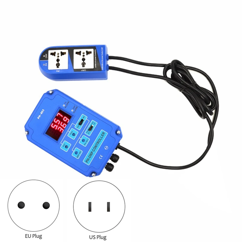 Digital 2&1 PH ORP Monitor Redox Controller Blue For Aquarium Hydroponics Plant Pool Spa W/ Output Power Relay US Plug