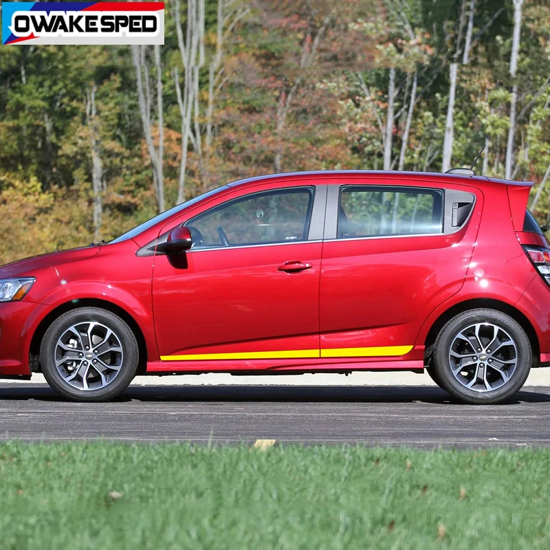 1set Carbon Fiber Sport Stripes Car Body Door Side Skirt Sticker DIY Decor Vinyl Decals Racing Accessories For-Chevrolet Sonic