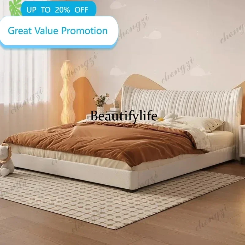 JJCC  180x200cm French Cream Wind Leather Bed Bedroom High-end Atmospheric Wedding Bed Small Apartment Translational Storage Bed