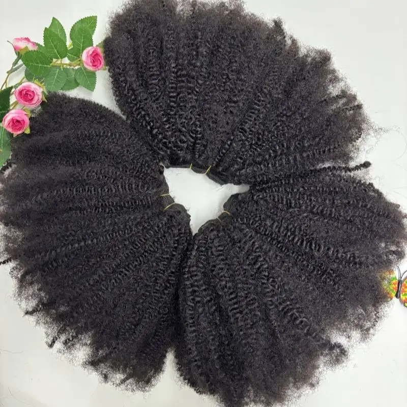 100% Human Hair Afro Kinky Curly 4C Texture Afro Bulk Weaving Hair Extensions Brazilian Double Weft Human Hair Bundles for Women