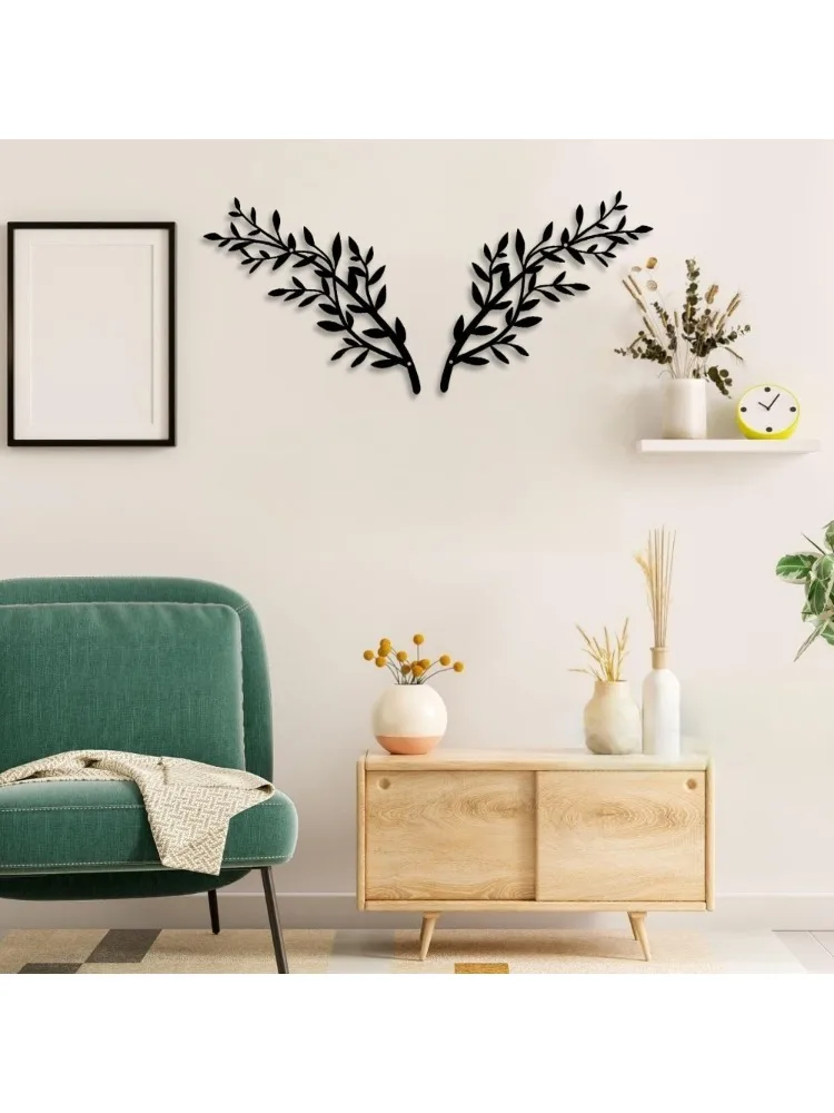 ZWARTE OLIJFTAK Metalen wanddecoratie 2-pack, rustieke boerderijstijl aluminium kunst voor woonkamer slaapkamer hangend decoratie - afbeelding 2