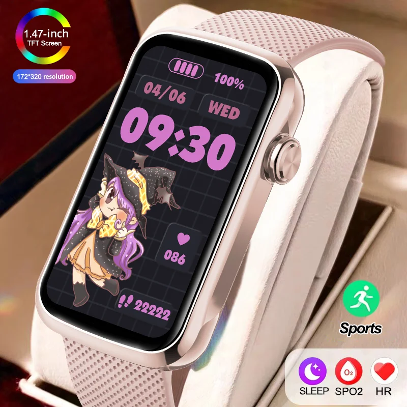 

Новые умные часы для мужчин и женщин, умный браслет, браслет 1,47 дюйма, Amoled, пульсометр, водонепроницаемый браслет с пульсометром, фитнес-трекер для здоровья