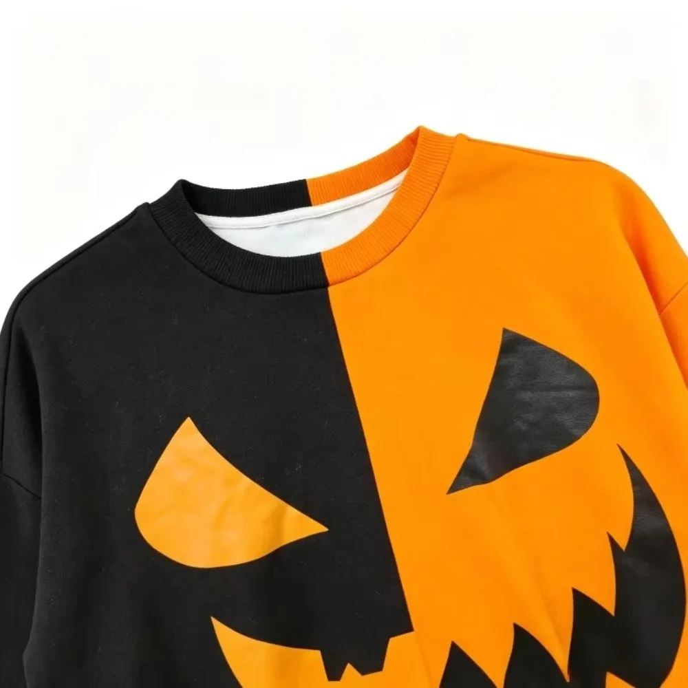 Halloween Pumpkin Inspired Crewneck Sweatshirt 3D Print Split Color  Graphic Breathable Fan Top Children's and Parental Clothing