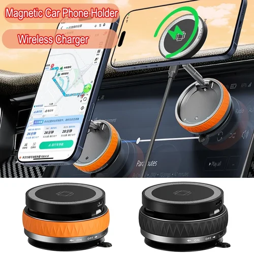 Cargador inalámbrico magnético de 15W, soporte para teléfono de coche, plegable, rotación de 360 grados, soporte para teléfono de navegación para iPhone y Samsung