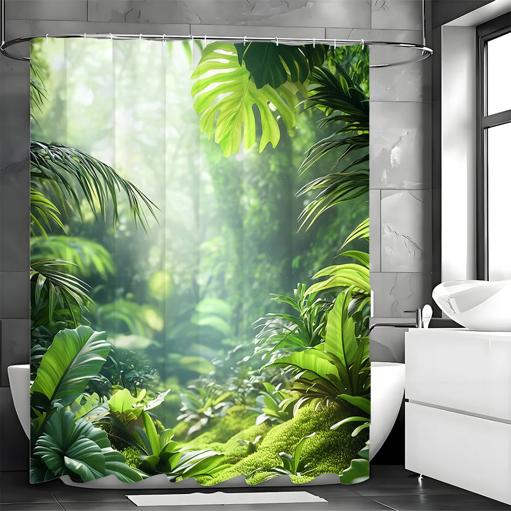 

Green forest plants Shower Curtain Washable Dirt-Resistant Shower Head waterproof Polyester Bath Curtain For Home Decor
