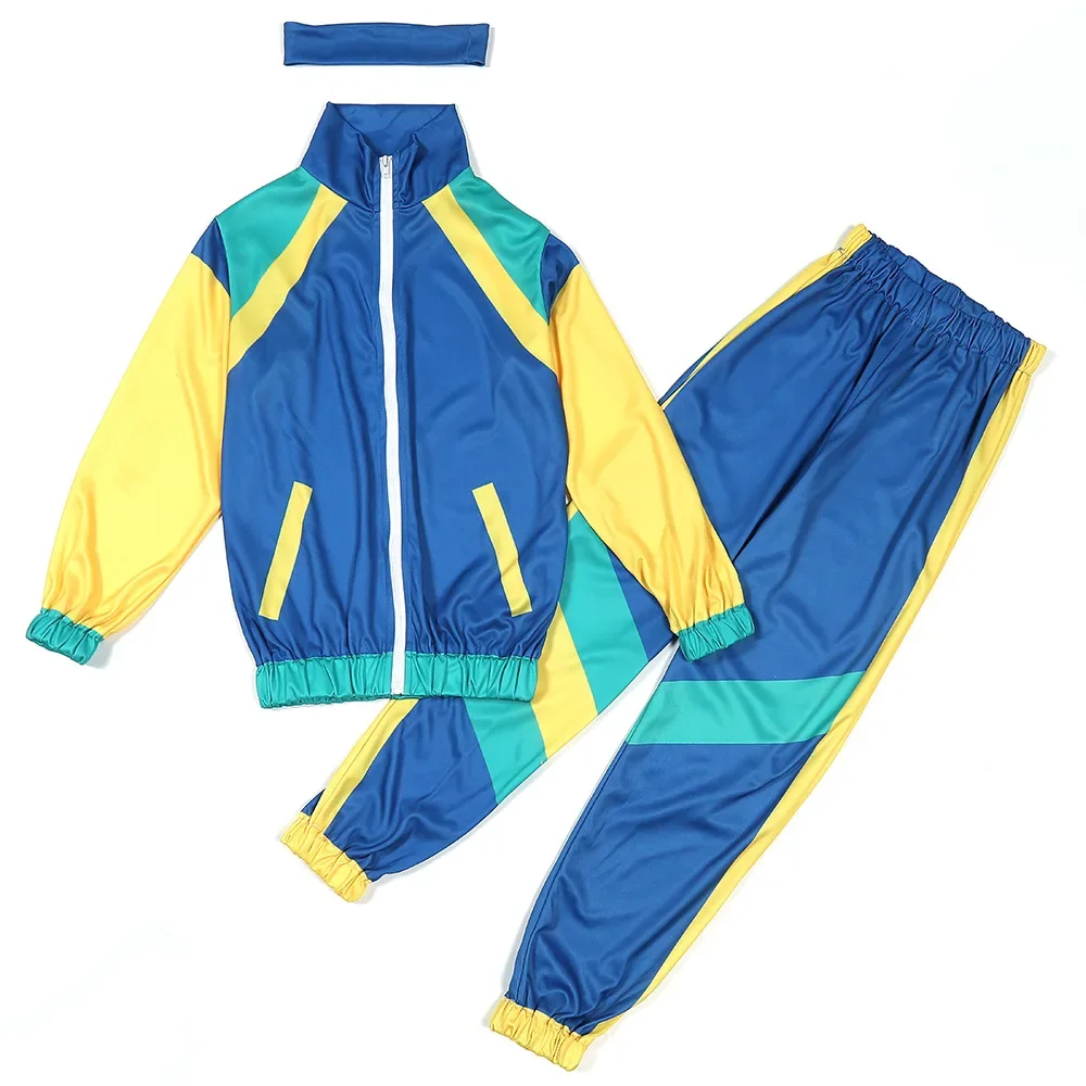 Genérico Disfraz Infantil Chándal Vintage De Los 80 – Chaqueta Y Pantalón Con Bloques De Color Neón Para Carnaval Y Fiestas