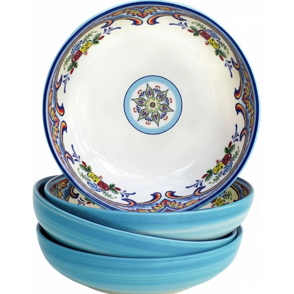 

Яркий набор мисок для макарон из 4 предметов, керамогранит, безопасный для микроволновой печи для повседневной столовой и вечеринок