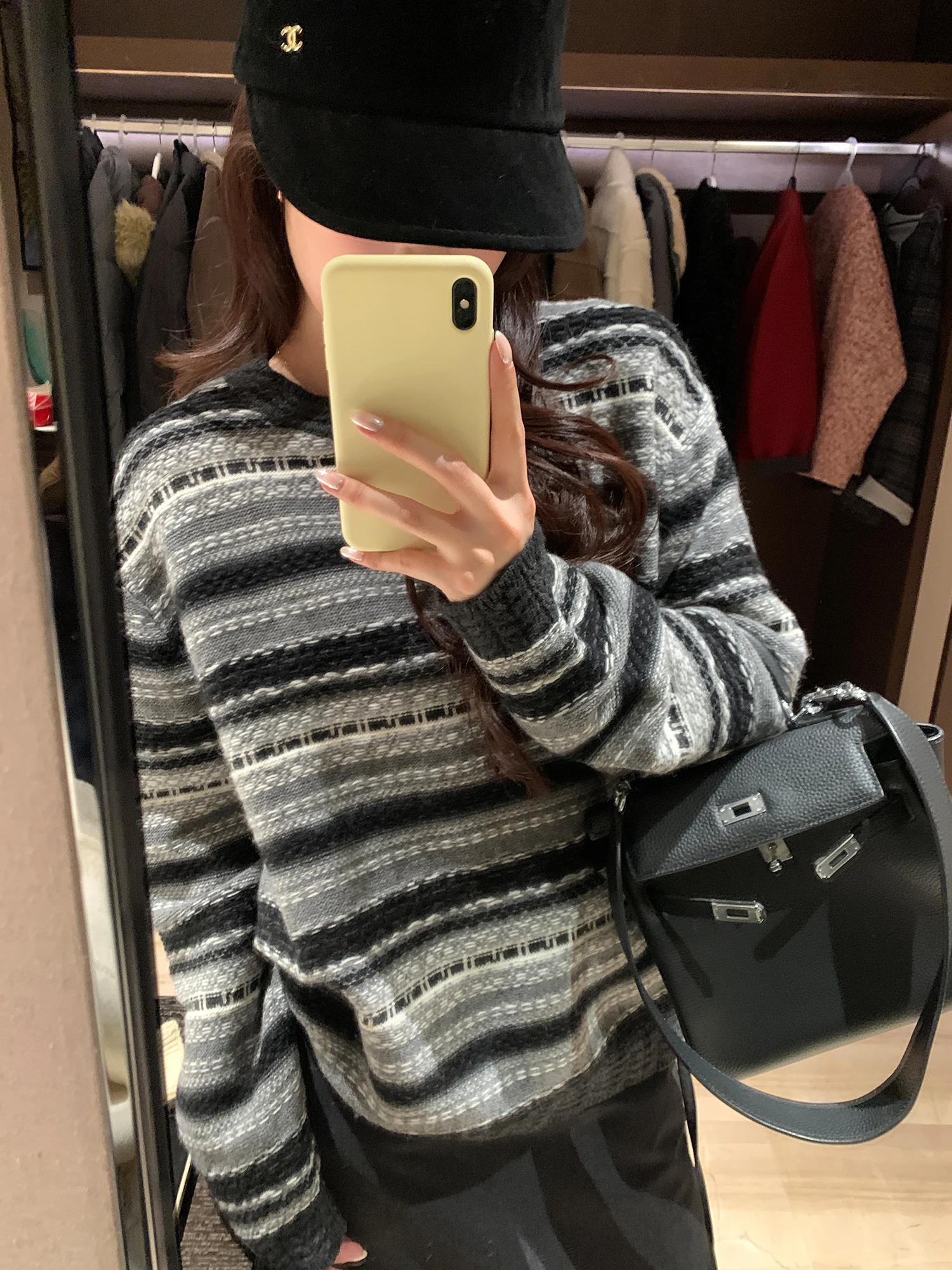 

NAZ Large Size 00 Wool Knitted Fair Isle Women's Sweater Striped Lazy Sle Winter Top Float Line Camere Knitwear