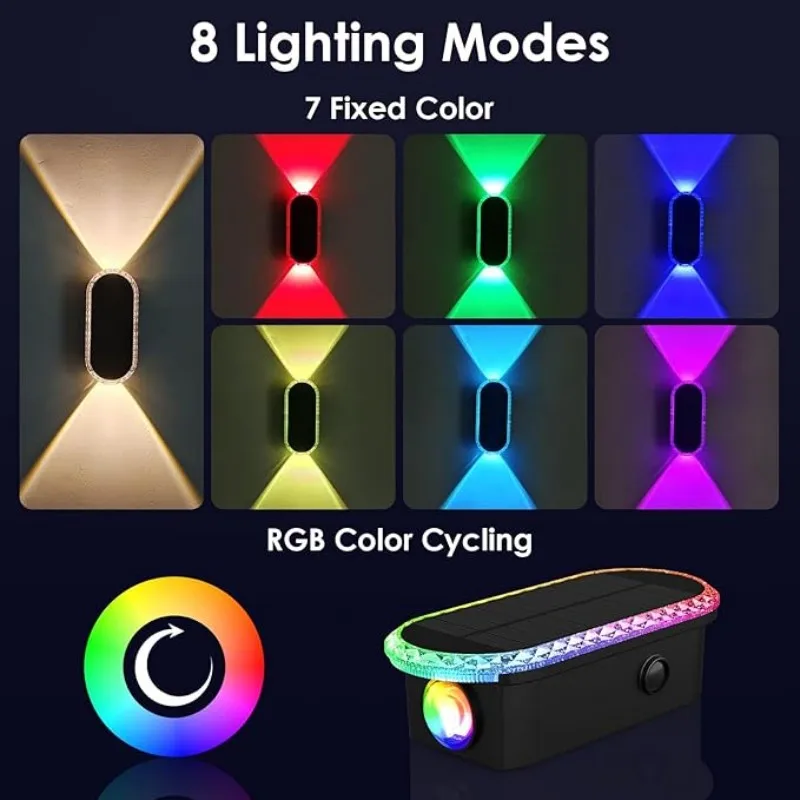 IP65防水ソーラーフェンスライト - 3000/4000/6000K 3モード、裏庭/庭/パティオ/ガレージおよび壁の装飾用 (8パック)