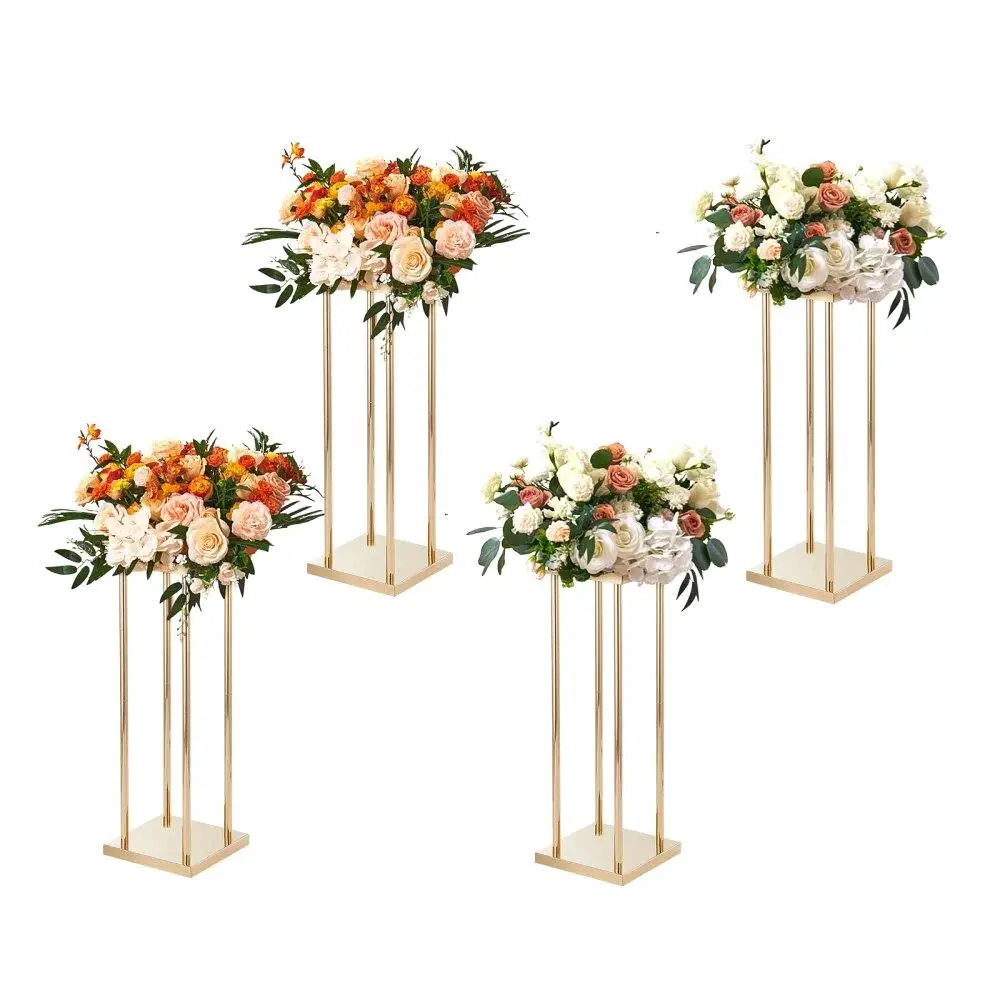 

4PCS Gold Metal Column Wedding Flower Stand 23.6inch High Metal Laminate Vase Geometric Centerpiece Stands Cylindrical Floral