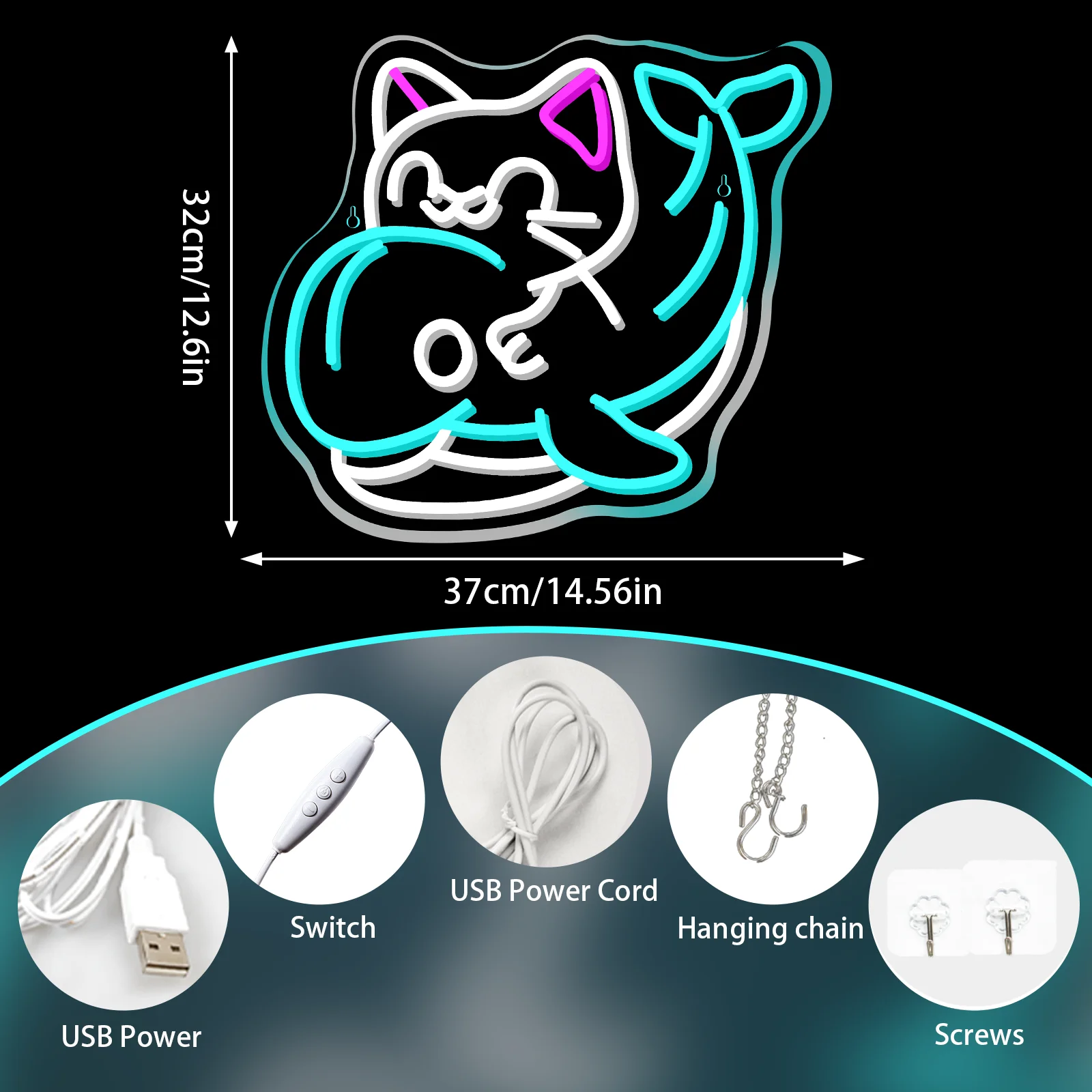 Kitten Dolphin Neon Signs Custom For Wall Art Decor 5/12V USB Power With Dimmable Switch Animall For Bedroom Party Club Decor