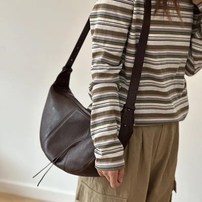 

2026 Genuine Leather Women's BagTop Layer Cowhide Crossbody Casual Crescent High-end Saddle Single-shoulde Designer Luxury Bag