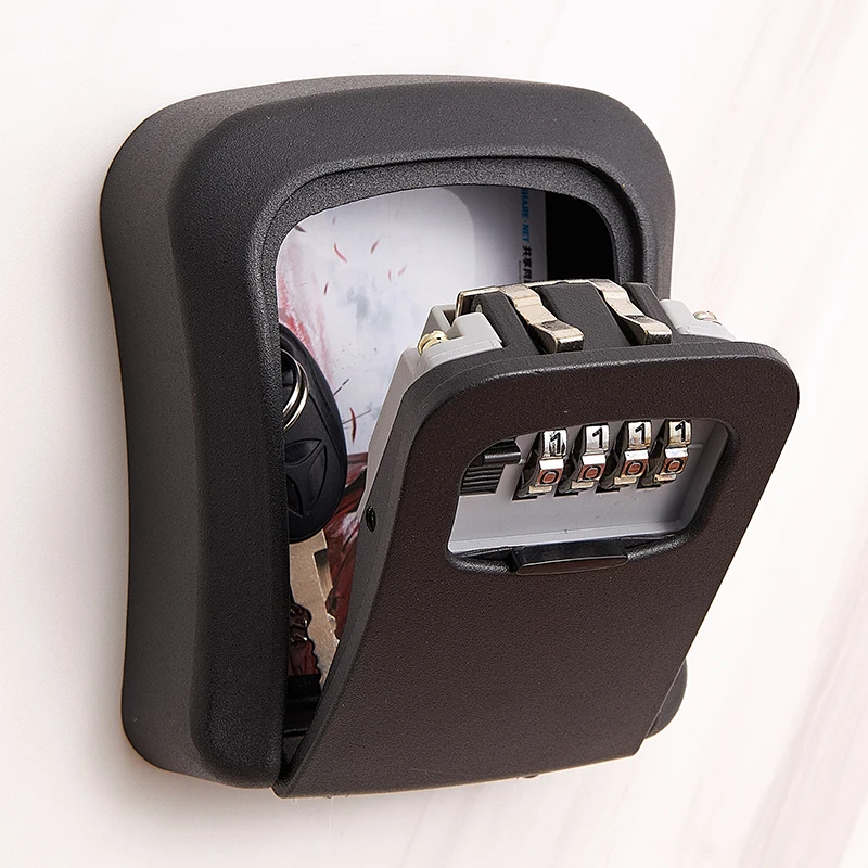 Plastic Key Lock Box Outdoor Wall Mounted Key Holder Organizer 4 Digit Combination Password Security Lock Storage Secret Box