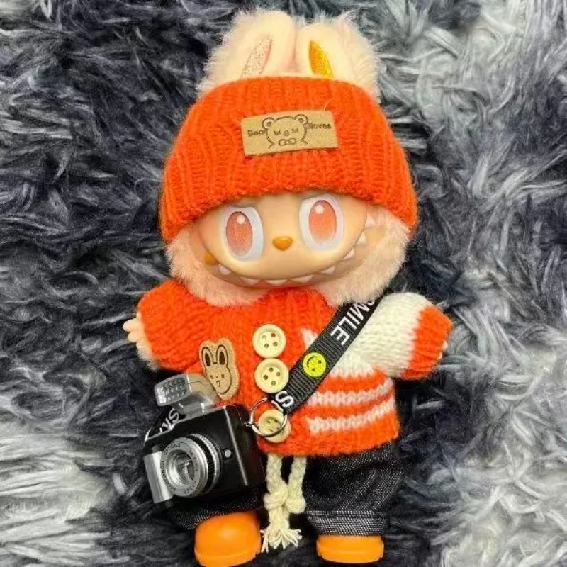 

Для Labubu V1 V2 Idol, милая кукольная одежда, модный свитер, аксессуары для сидения, розовый, белый полосатый свитер, чашка, одежда