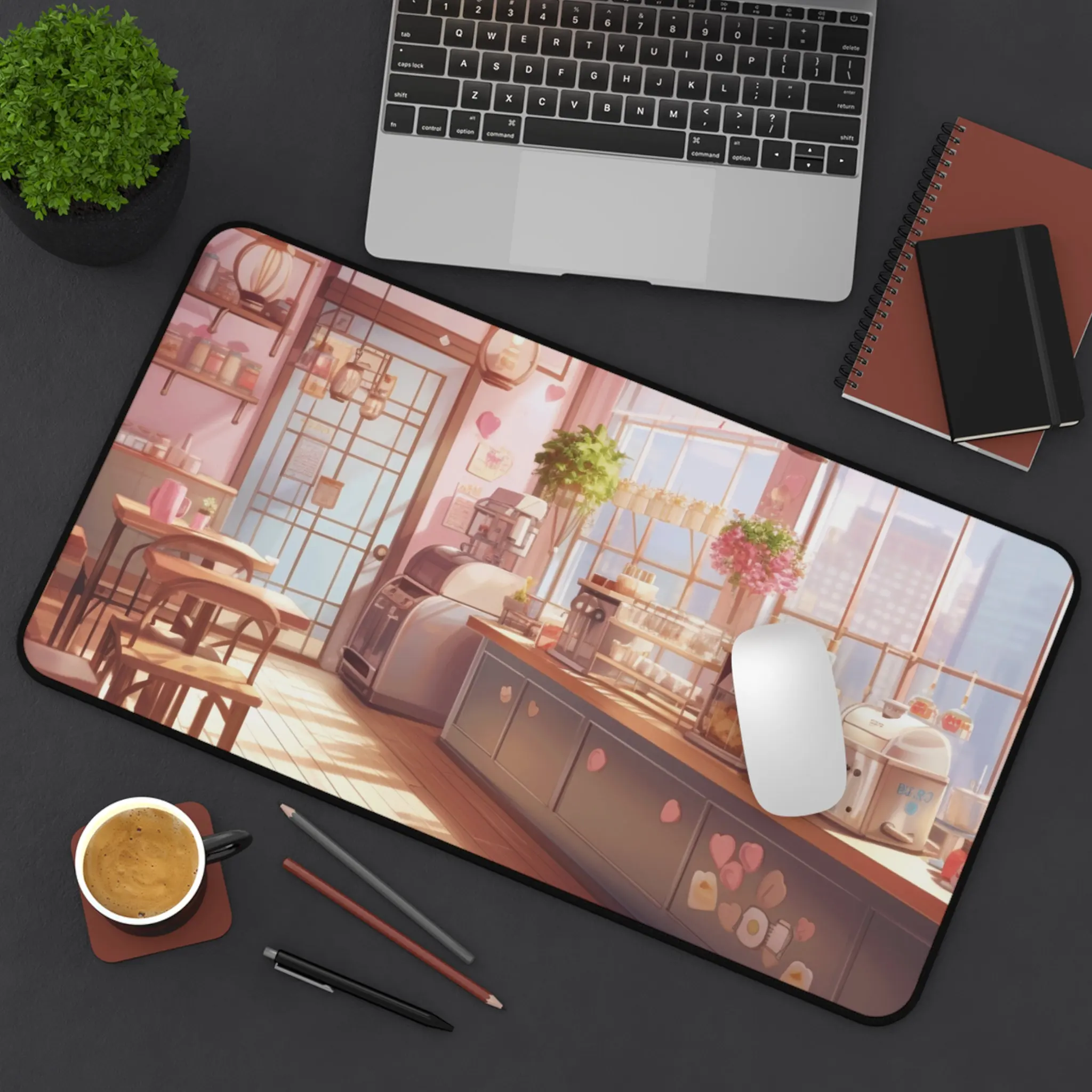 

Anime Coffee Shop Desk Mat,Anime Decoration,Dreamy Japanese Mouse Pad,Anime Pastel Mouse Pad,Cute Pastel Gaming Mat,Retro Office