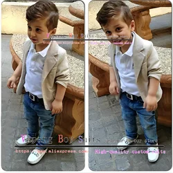 Suit for Boys Linen Jacket Trendy Khaki Kids Blazer Wedding Tuxedo Summer Casual Peak Lapel Clothing