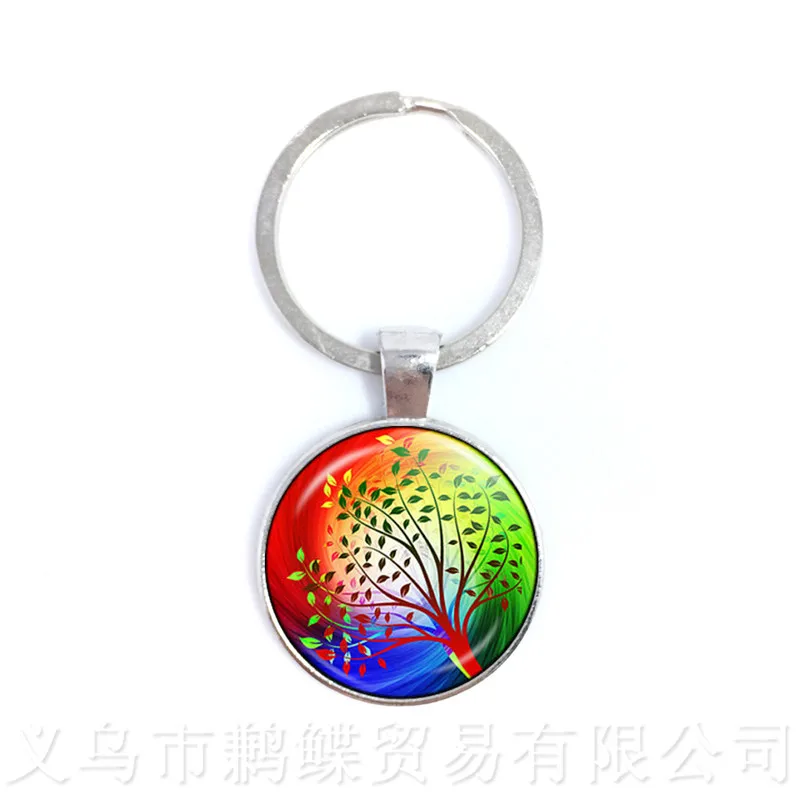 Tree Of Life Pattern Picture Vintage Keychains Time Glass Dome Jewellery Pendant Keyring Glass Ornaments Gift For Friends