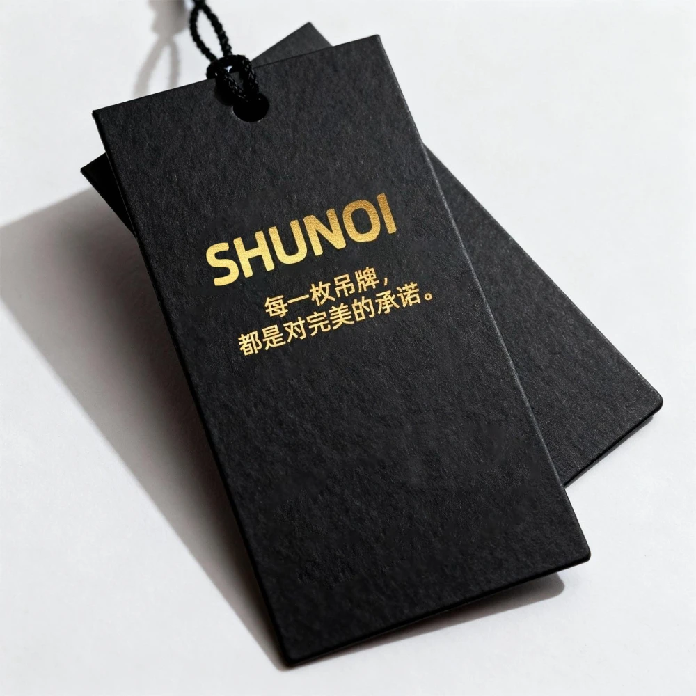 custom-foil-stamping-hang-tags-600gsm-black-paper-for-clothing-bags-shoes-100-200-500pcs