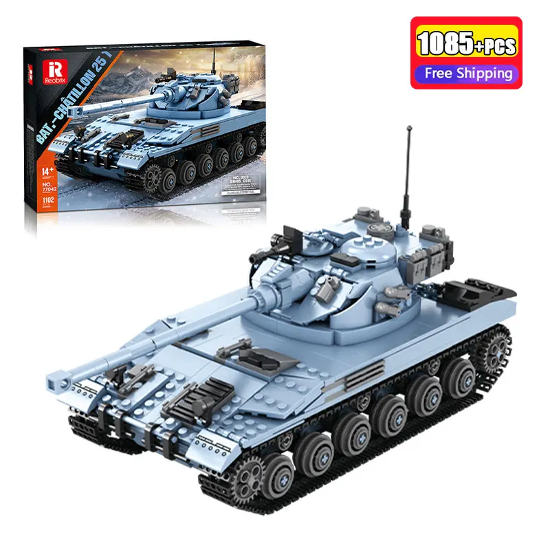 1102Pcs Military Tank Building Blocks F18 Bat Chatillon 25T Tank Creative Hobby Construction Toys Collectible Display Model