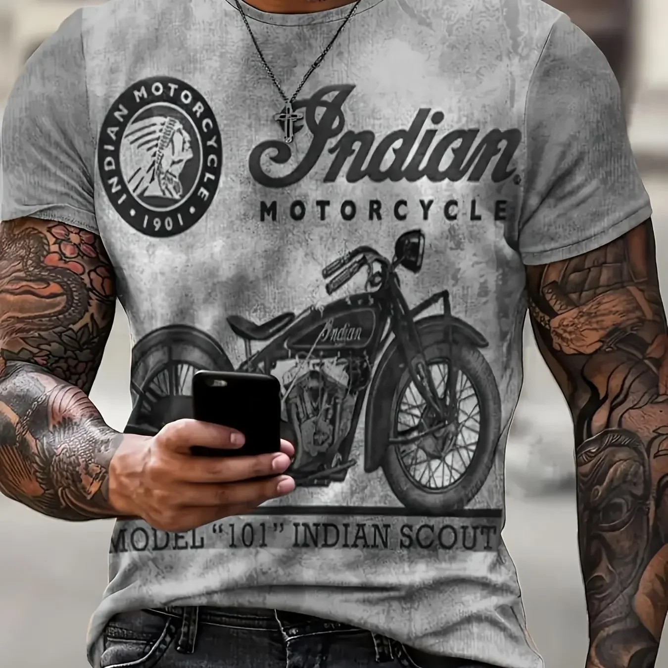 INDIAN MOTORCYCLE Printed Men\'s T-Shirt Fashion Street Vintage T Shirt For Men Sports Short Sleeve Tops Tee Casual Men Clothing