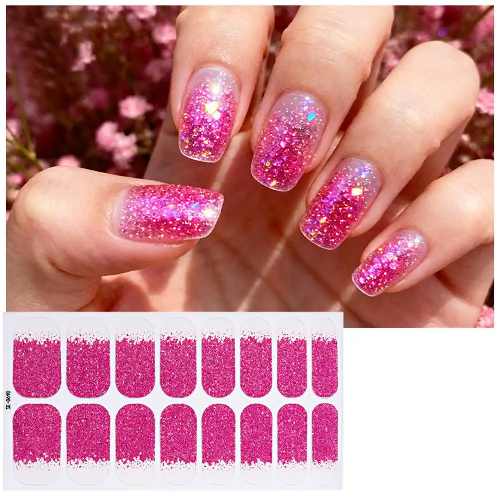 ✨ Autocollants pour ongles auto-adhésifs, 16 pièces, faux ongles imperméables à paillettes progressives |   Kit de manucure DIY pour usage domestique |   Cadeau de Saint-Valentin