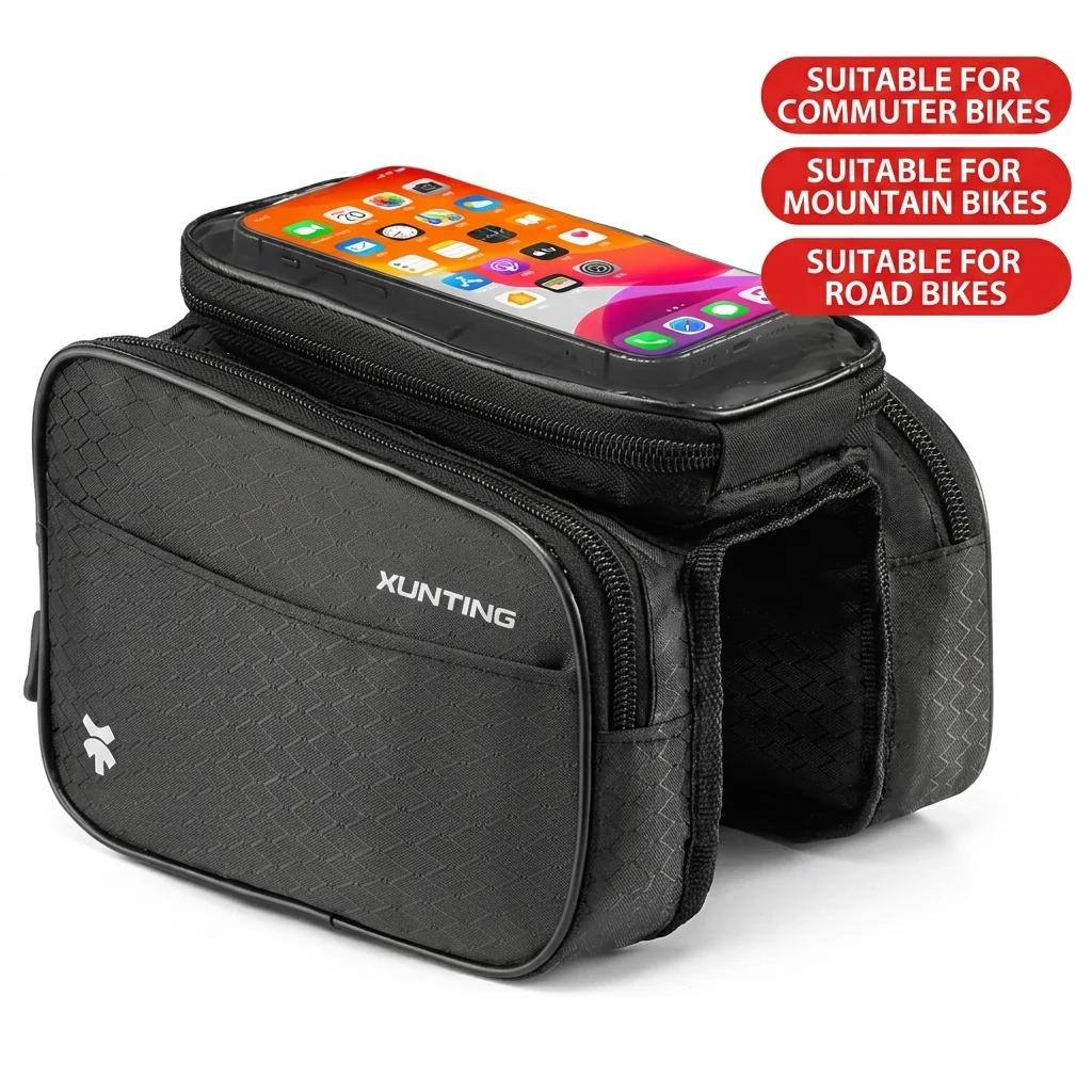 Xunting Bicycle Bag Phone Bag Waterproof Mountain Bike Front Top Tube Bag Cycling Touch Screen Phone Holder Pannier MTB Road Bik