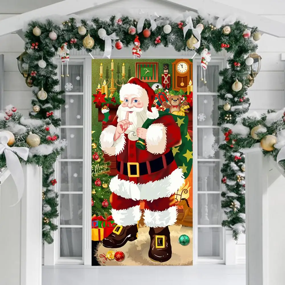 Christmas Door Banner Polyester Door Banner Festive Santa Claus Door Banner for Christmas New Year Celebrations for Family