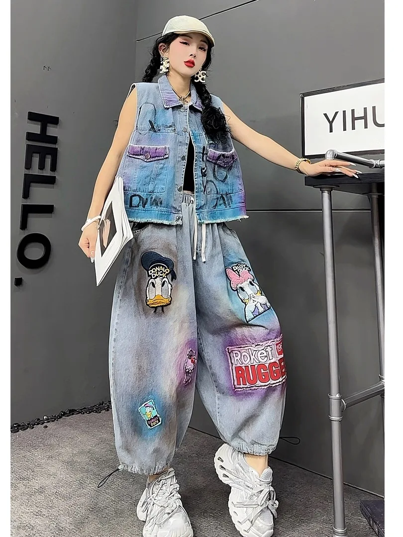 

Retro Cartoon Denim Vest Women's Loose Casual Slimming Personalized Fashionable Versatile Jeans Spring Summer New Arrival