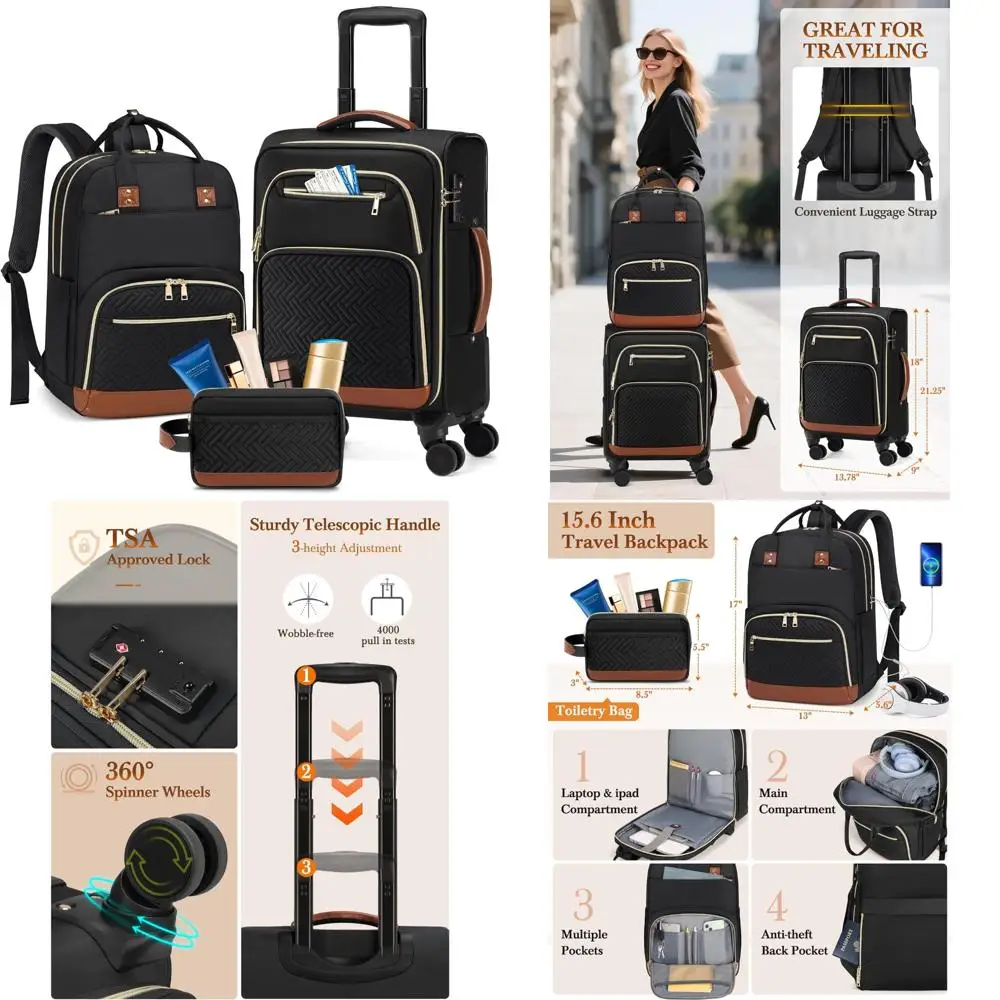 

20-дюймовый набор чемоданов на колесиках софтбоку, одобренный авиакомпанией, чемоданы из трех предметов на колесах, ручная дорожная сумка для эффективной упаковки