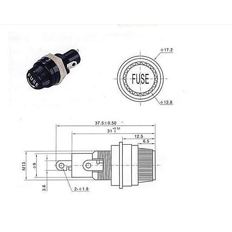 5pcs Insurance Tube Socket Fuse Holder for 5x20mm 10A 250V Thread Screw Cap Panel Mounted Fuse Holders 12MM Mounting Hole VCQ
