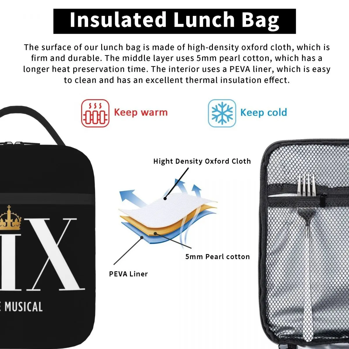 Six The Musical Lunchtaschen, isolierte Lunchtasche, wasserdichte Bento-Box, wiederverwendbare Picknicktaschen für Frauen, Arbeit, Kinder, Schule