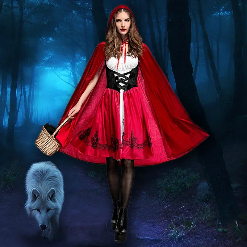 

Ataullah Little Red Riding Hood Adault Cosplay Costume Halloween Wicca Cloak For Woman Carnival Party Queen Dress