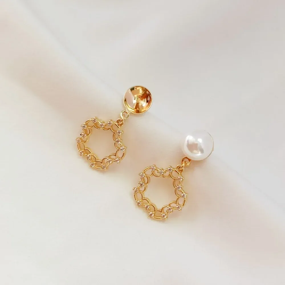 

14K Gold-plated, Zircon, Five-leaf Flower, Hollowed-out Needle-shaped Earrings, Handcrafted DIY Jewelry and Accessories