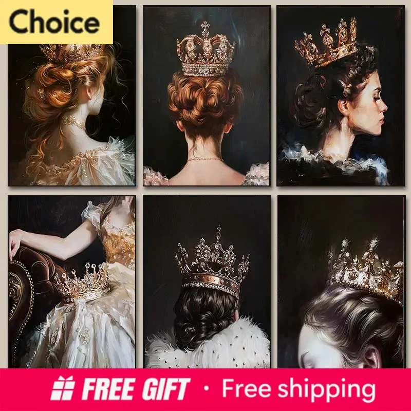 2026  frameless Diamond painting Vintage Crown Victorian Woman Poster Queen Portrait Diamond Painting Antique Wall Art Picture
