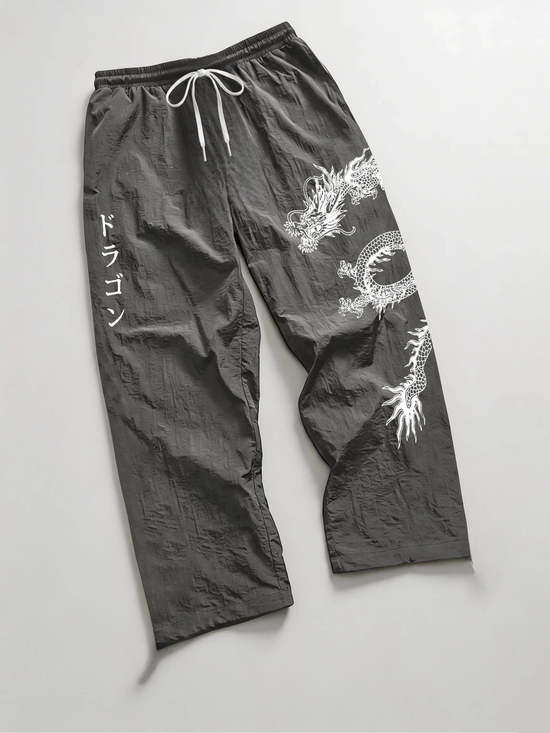 2026 Herren Frühling Sommer Drachen-Print Baggy Nylon-Hosen, Streetwear Jogger für Fitness & Alltag, Schwarz & Blau – Detail 8