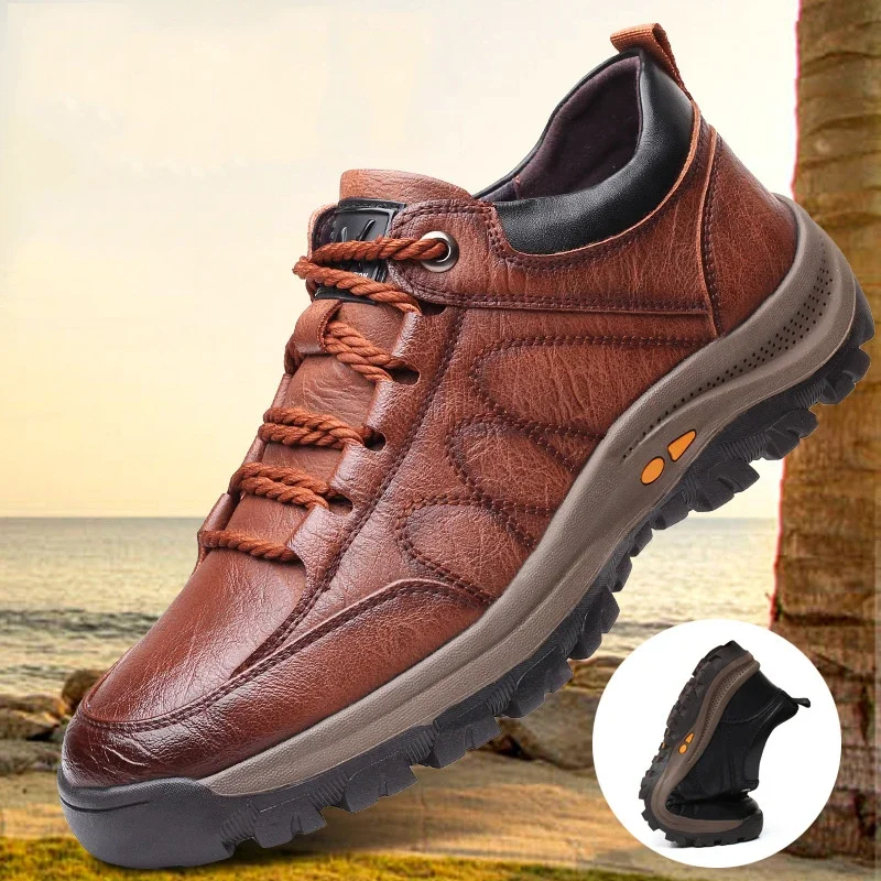 

Lightweight Odor-proof Outdoor Wear-resistant Non-slip Hiking Shoes Men Leather PU Casual Shoes Men's Sports Shoes Zapatillas