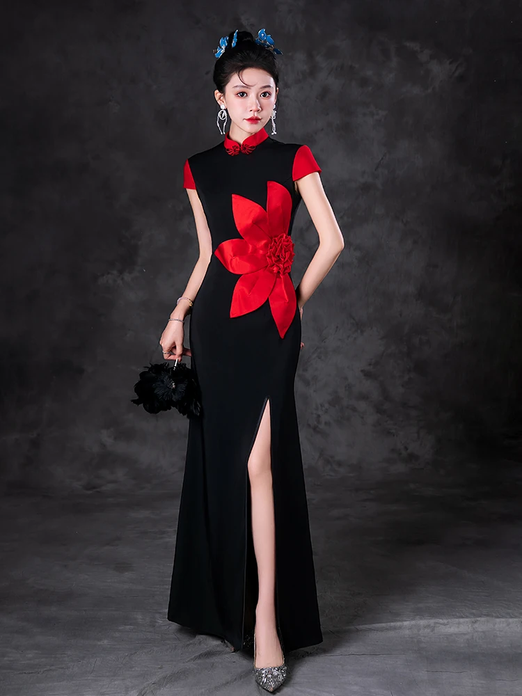 

Ele Long Gown Floral Print Stage Performance T Event Evening Dr Slimming Effect Chinese Sle High-End Fa...