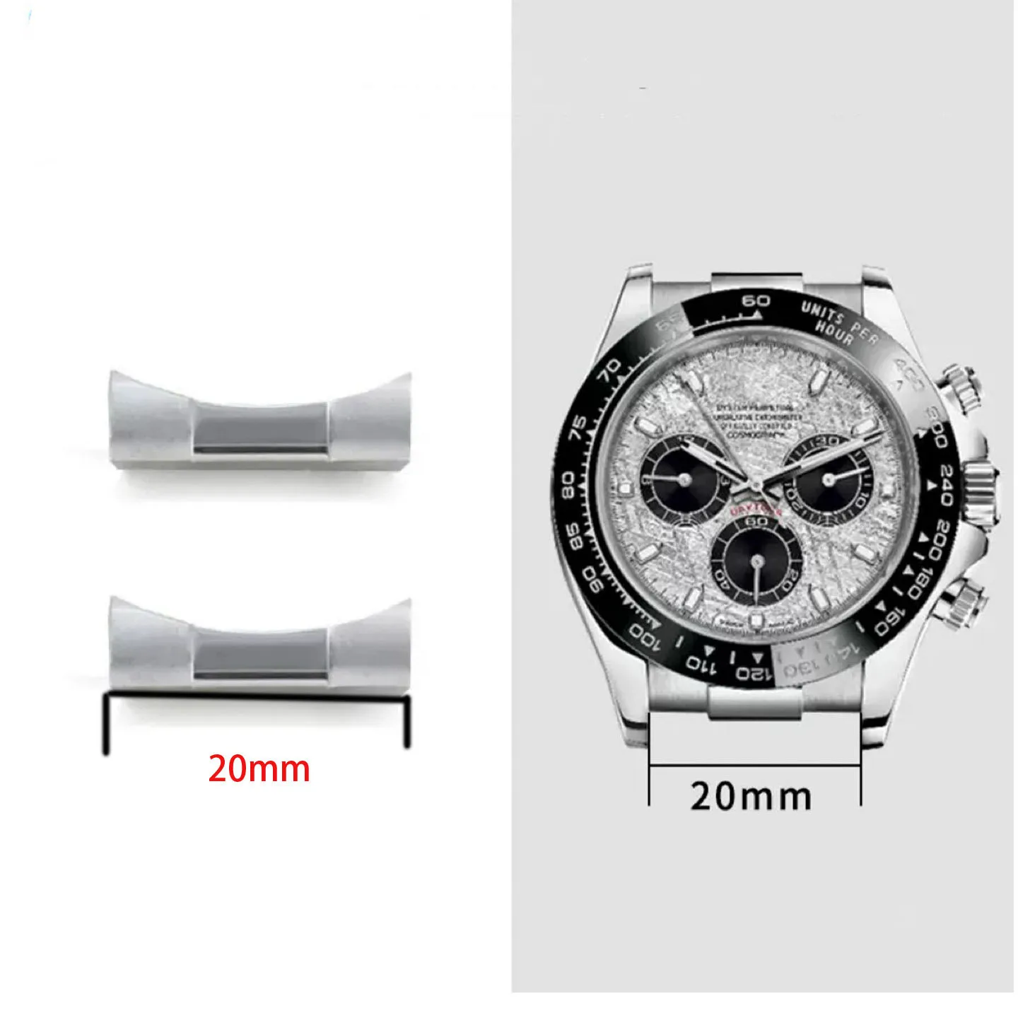 

For Rolex Daytona Black Green Water Ghost Log Watch Arc Interface Solid Stainless Steel Silver End Link Accessories 20mm 21mm