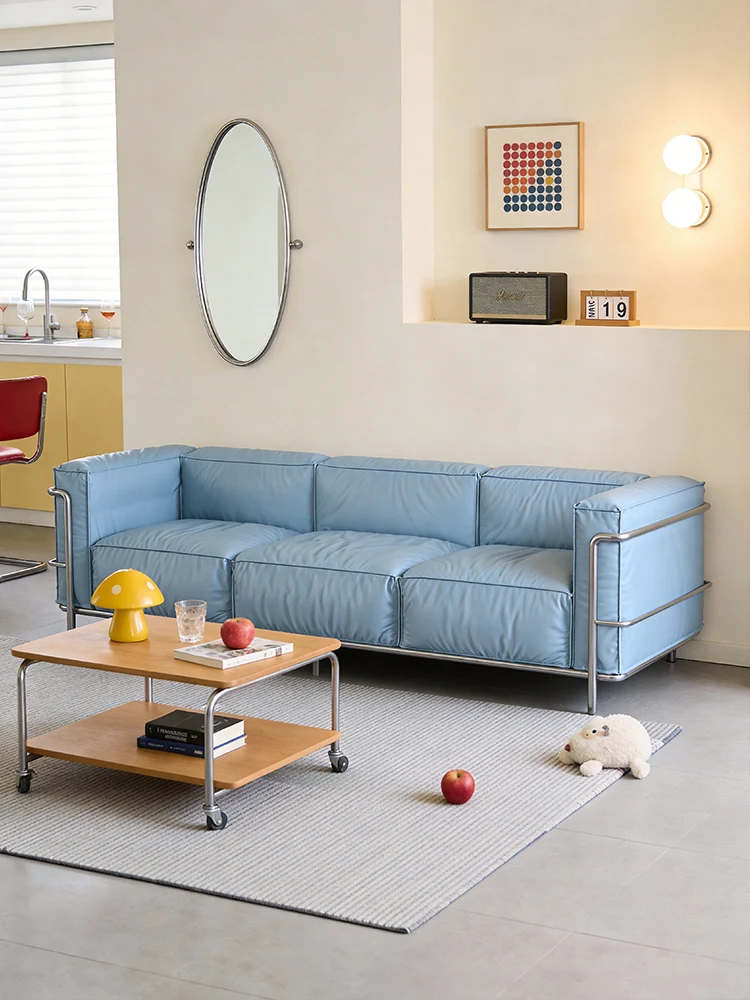 Casual sofa, Italian minimalist living room, second-hand small apartment, inline leather sofa