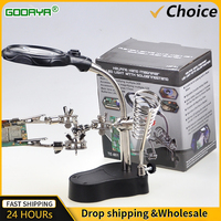 Soldering Iron Station Stand With Welding Magnifying Glass Clip Clamp Third Hand Helping Desktop Magnifier Soldering Repair Tool