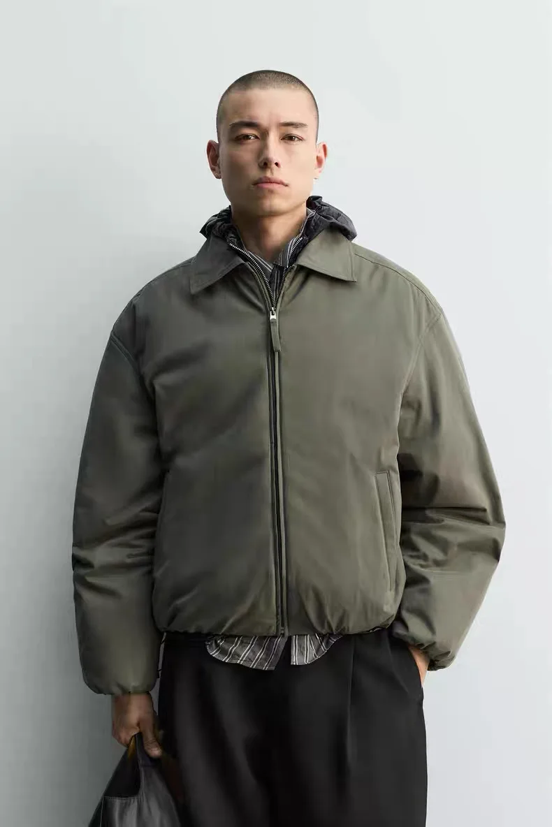 

New Arrival Autumn Men's Boxy Fit Jaet Zipper Collar Coat Loose Long Sve Pure Color Casual Wear Youth Spring Fall