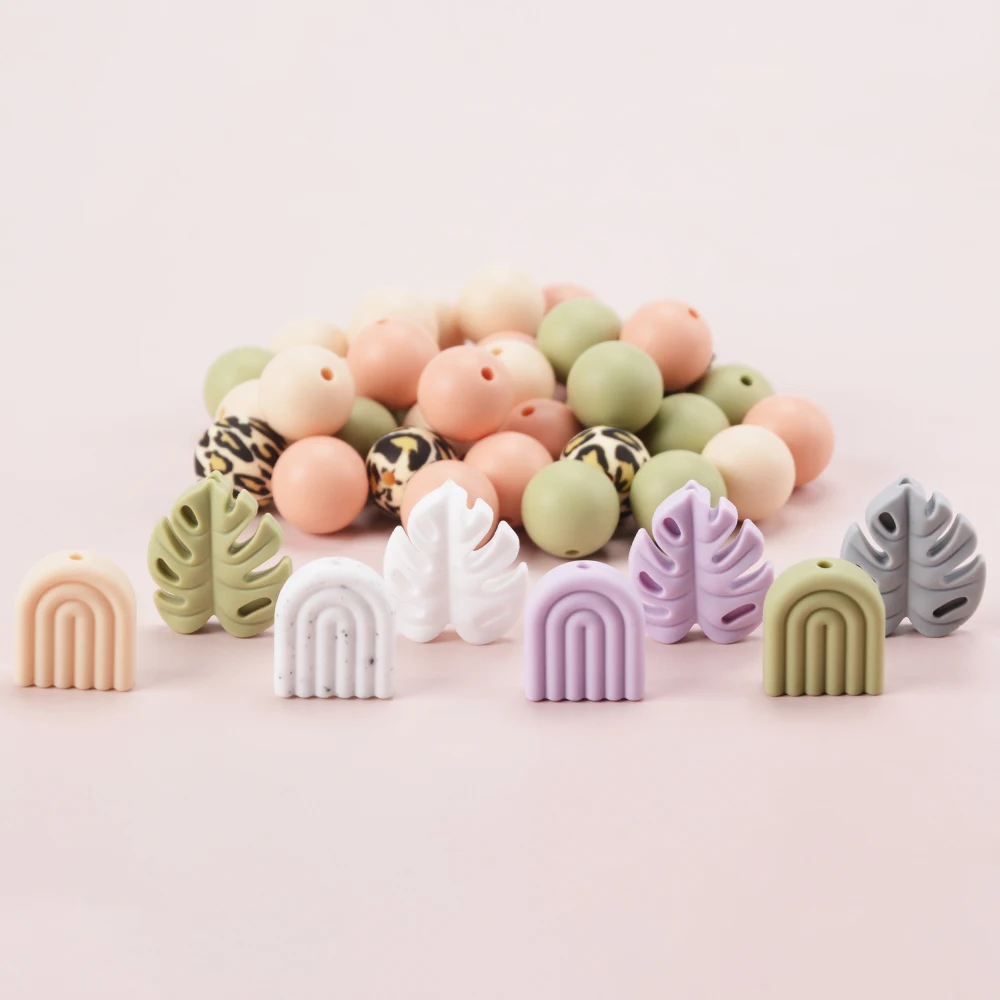 LOFCA Arch Shape loose silicone safe Round teeth Jewelry Treasure Flower Teething beads DIY Chew color baby teething BPA free