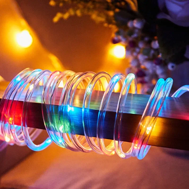 200LED Solar Tube String Light 8 Kinds of Waterproof Outdoor Led Warm White Copper Wire Light for Garden Decorative Lights