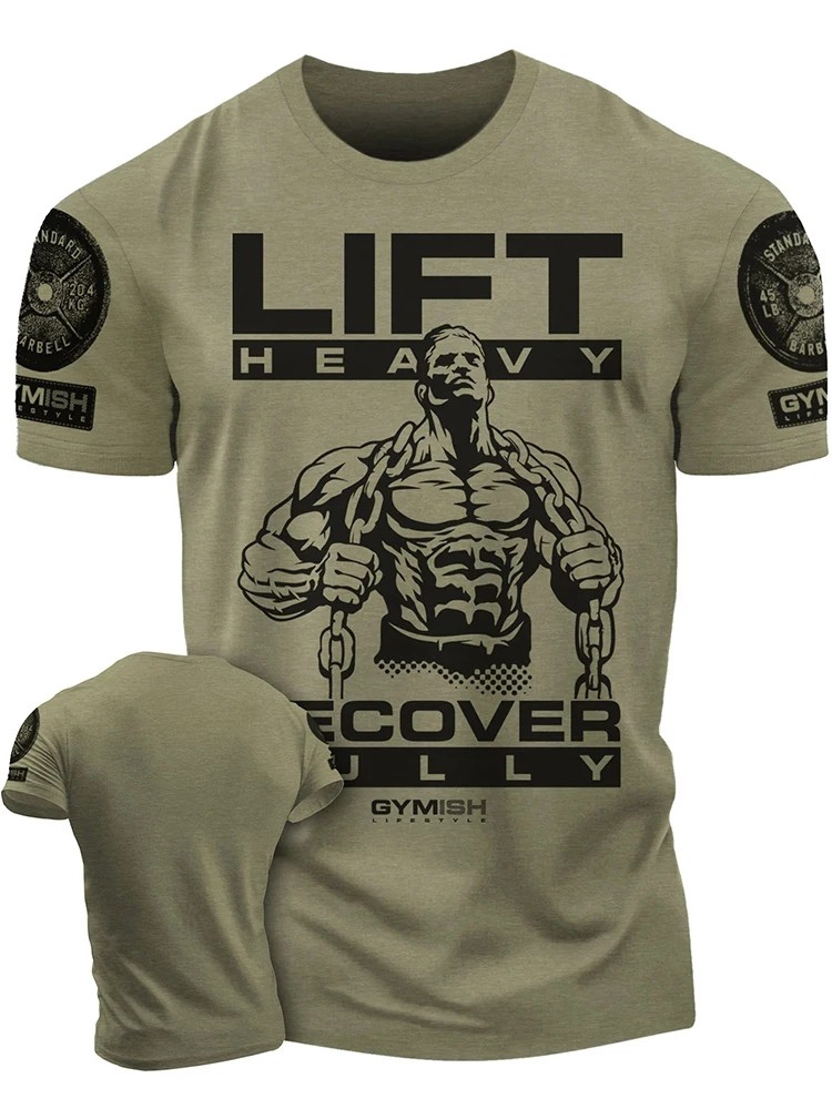 Camiseta de algodón con estampado 3D para hombre, camisa divertida de manga corta con estampado de recuperación total, para gimnasio, de alta