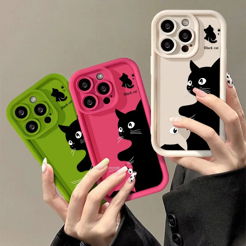 Camera Lens Protection Phone Case For iPhone 14 Pro Max Case iPhone 13 15 12 11 Pro Max XR XS 7 8 Plus SE Candy Color Cat Cover