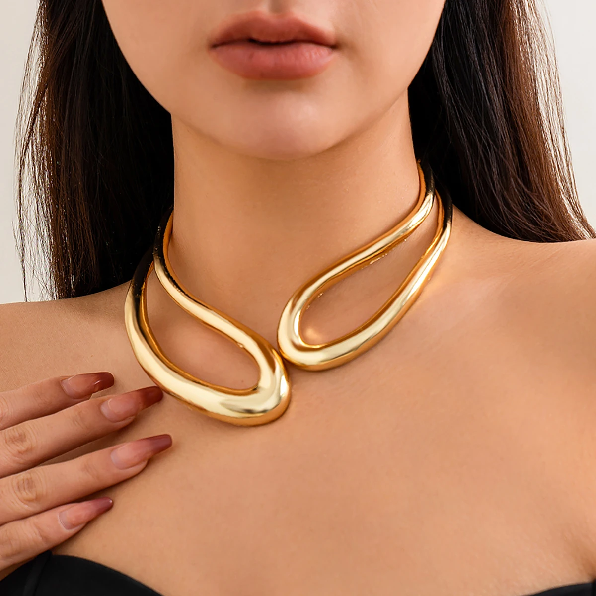 

Salircon Exaggerated Geometric Metal Collar Choker Gothic Gold Color Adjustable Necklace Women's African Tribal Neck Jewelry