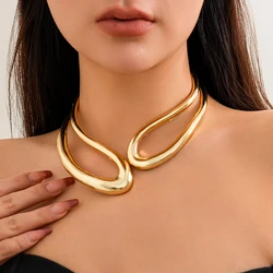 Salircon Exaggerated Geometric Metal Collar Choker Gothic Gold Color Adjustable Necklace Women's African Tribal Neck Jewelry