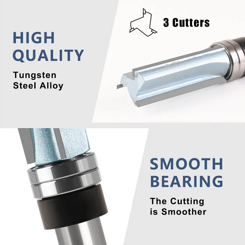 1Pcs 12mm 1/2 Shank Flush Trim Router Bit Bottom Double Bearing  Milling Cutter For Wood Slotted Engraving Tool