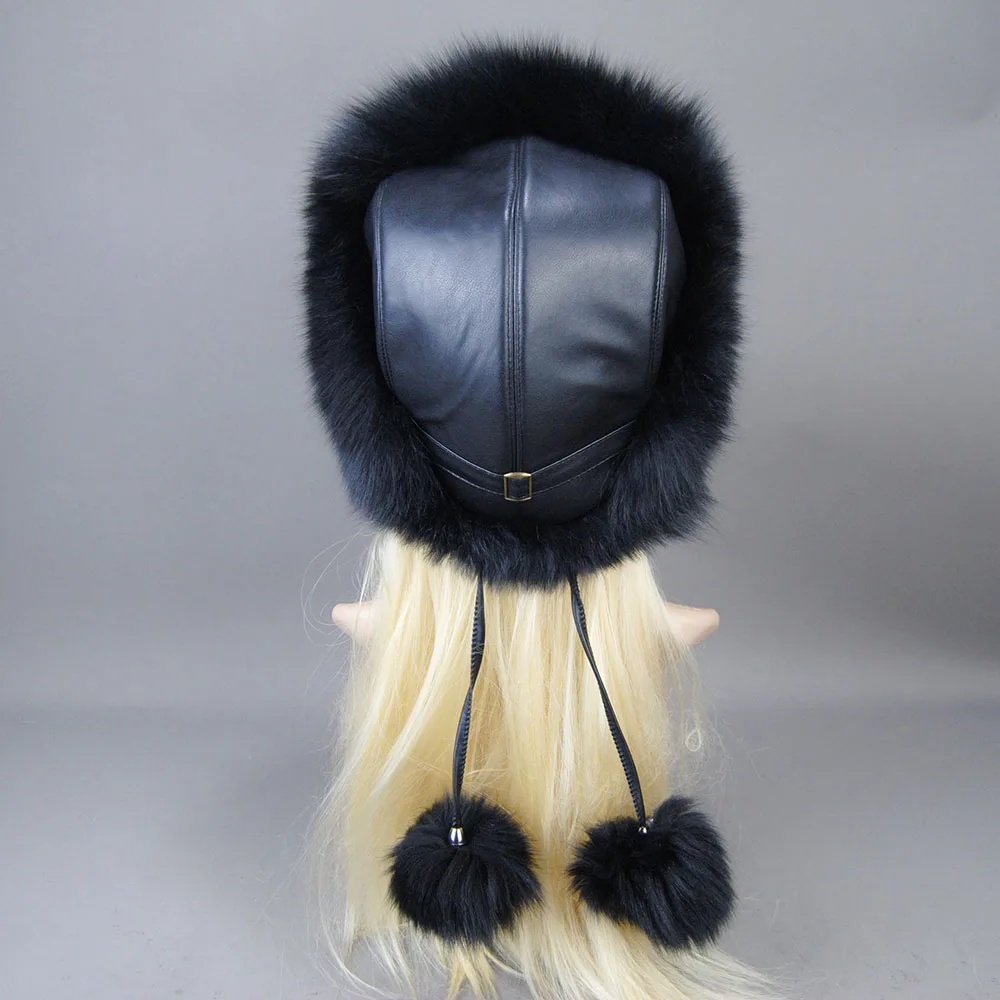 Winter Hat For Women 2023 Outdoor Russian Soviet Mongolian Bomber Warm \Luxury Coquette Real Fox Fur Caps Earmuffs Ushanka Hat